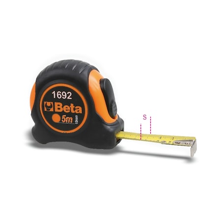 Beta 1692 Measuring Tape, Shock-resistant, Bi-Material ABS Case, Steel Tape, Precision Class II, 5 Meters 016920055